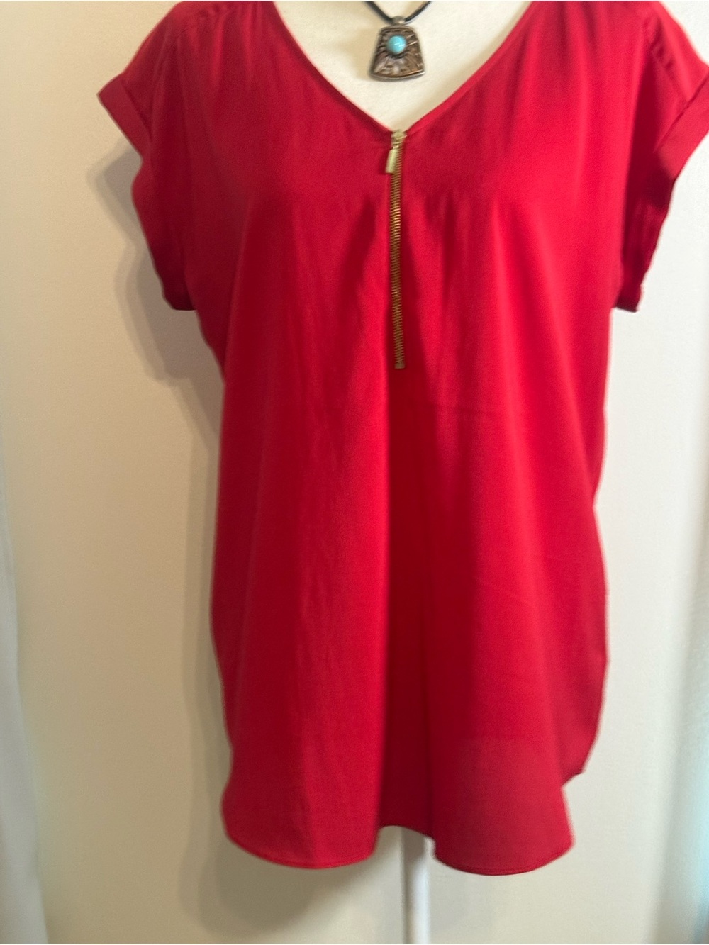 Express Red V-Neck Zip Tunic Top